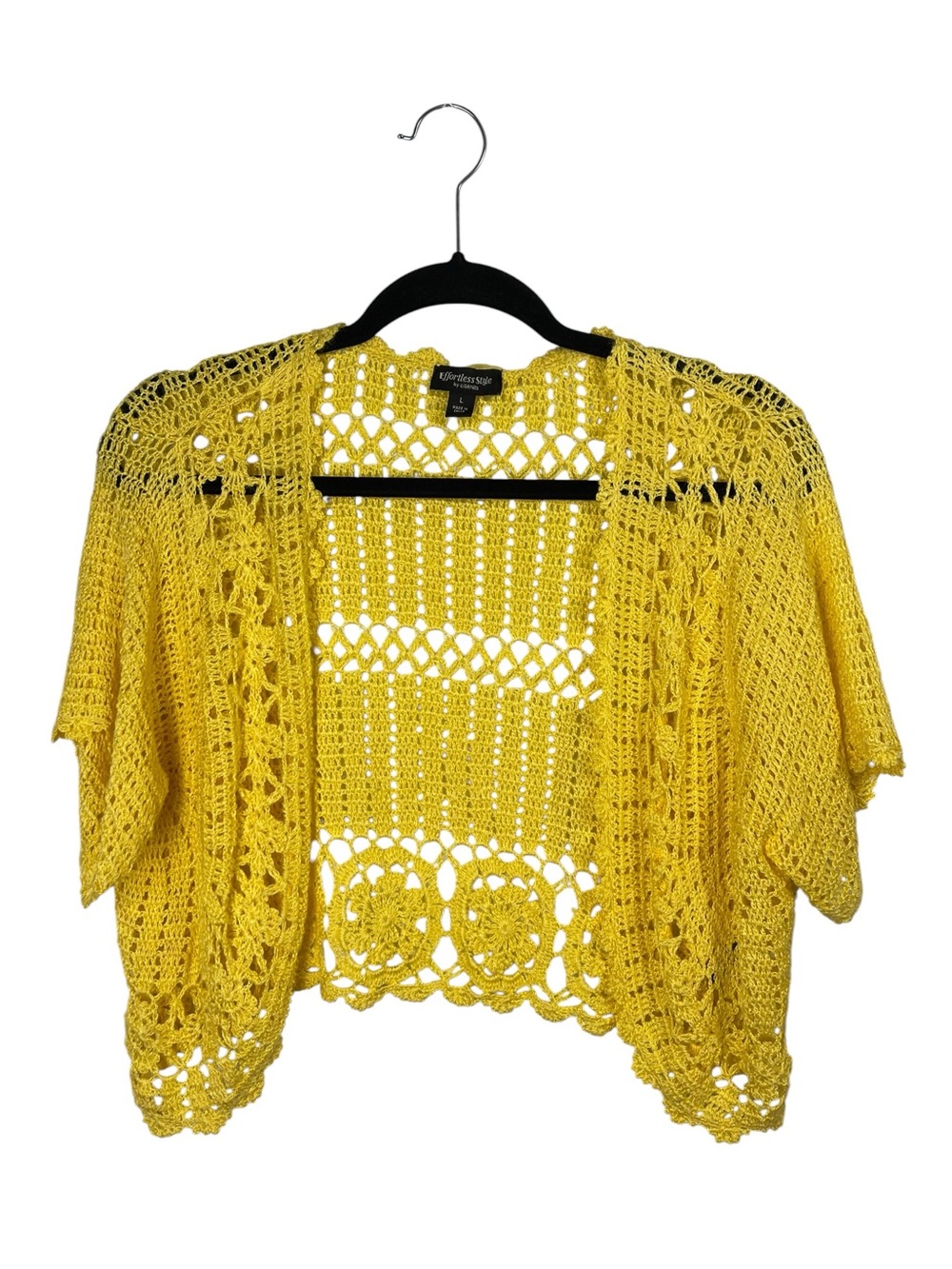 Citiknits yellow open-front crochet bolero shrug cardigan Large